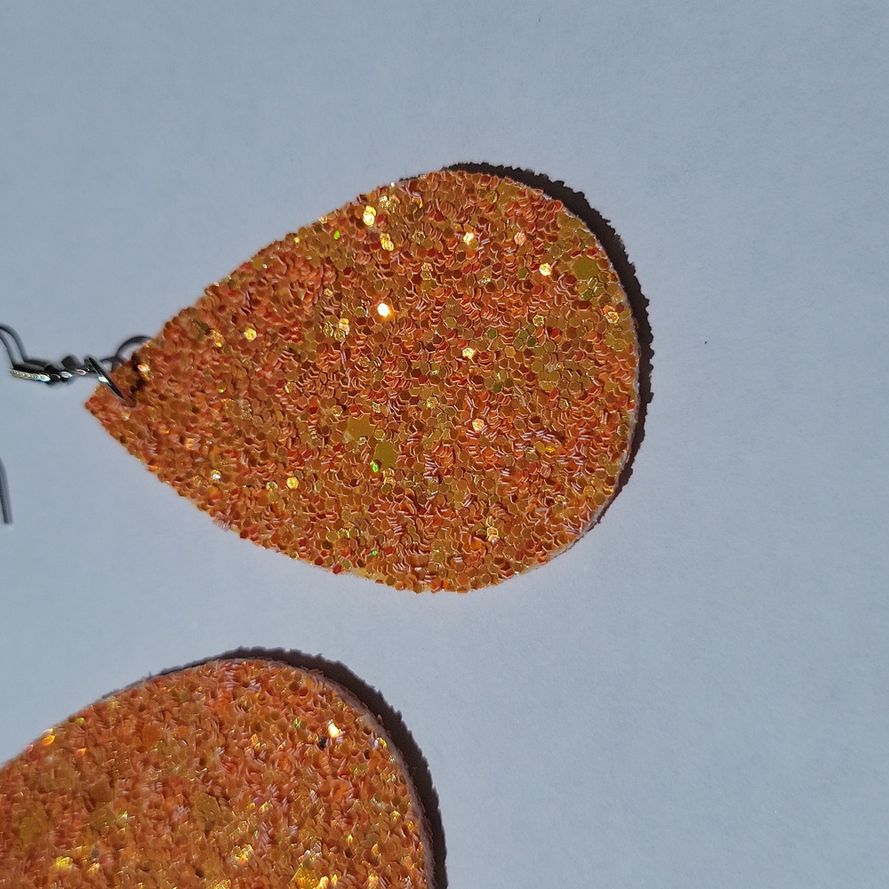 Retro Glittered Teardrop Shape Dangle Earrings Orange 2.95 Drop New - Picture 6 of 9